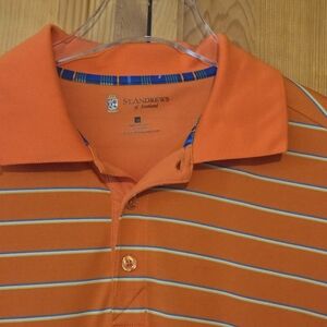 St Andrews Of Scotland Polo Shirt Medium Golf Casual Men Orange Stripped